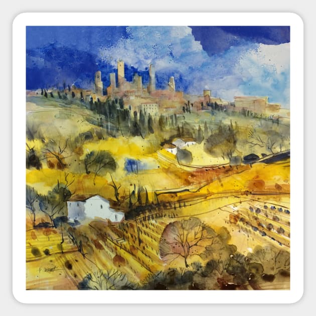 Tuscan landscape - San Gimignano Sticker by Andreuccetti Art